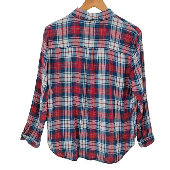 BeachLunchLounge Womens Plaid Half Button Long Sleeve Shirt Sz M 100% Cotton - Picture 2 of 9